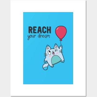 Reach Your Dream Floating Kittie Posters and Art